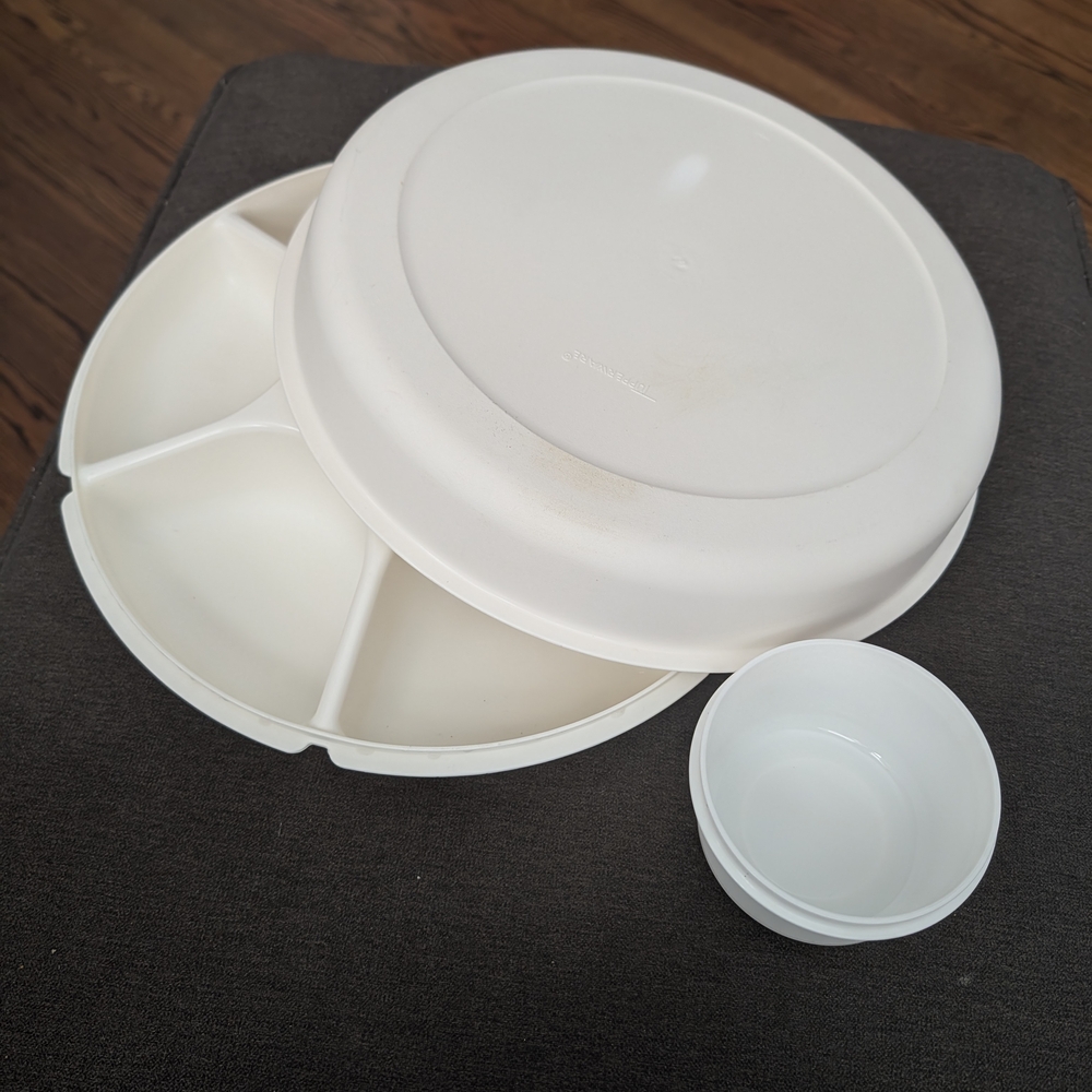 Tupperware White Divided Serving Tray with Bowl